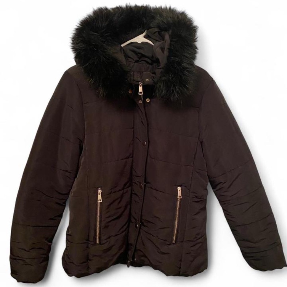 H&M faux fur hooded puffer jacket